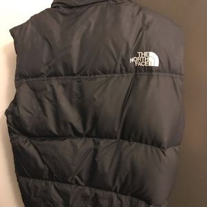 Mens northface down vest with hood in collar
